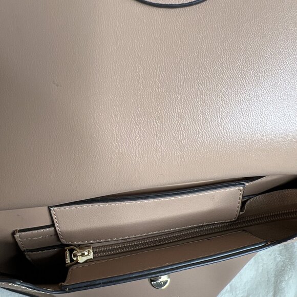 Expressions NYC Beige Faux Leather Crossbody Bag Adjustable Strap Gold-Tone - Picture 8 of 14